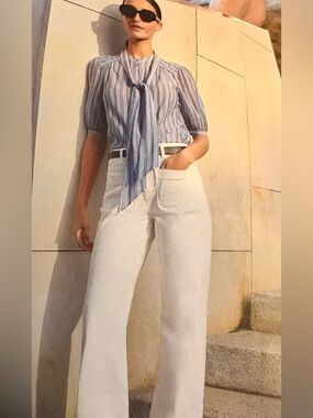 ME+EM cotton stripe blouse w/tie